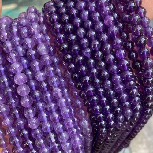 Natural Purple Amethysts Crystal Beads Round Stone Loose Spacer Beads 4 6 8 10 12mm Pick Size For Jewelry Making DIY Bracelets