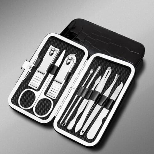 Trimming nail clippers, oblique mouth nail clippers, pedicure knife, household stainless steel nail clippers set (9-piece set)