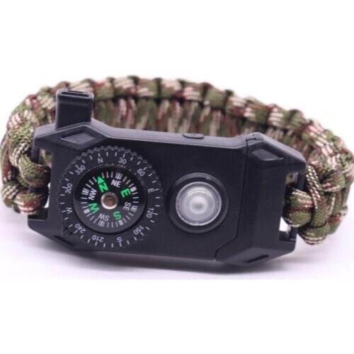 Wholesale 200pcs/lot outdoor SOS LED light survival 7 strand paracord weave bracelet compass whistle camping climing