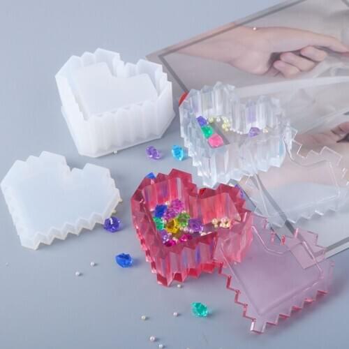 Pixel Heart Storage Box for Jewelry Making Heart Shape Cut Mold Diy Crystal Epoxy Uv Gift Box Jewelry Tools