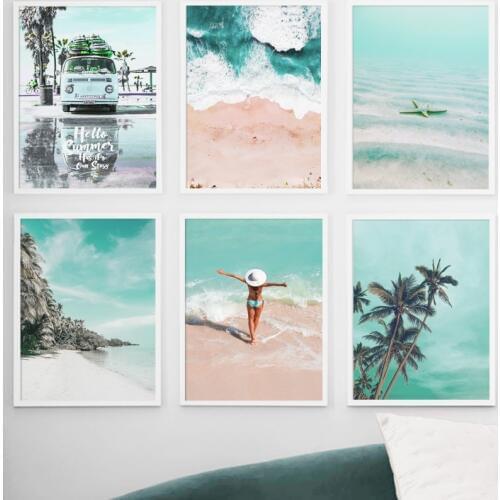 Sea Beach Girl Coconut Tree Nordic Canvas Posters And Prints Wall Art Print Canvas Painting Wall Pictures For Living Room Decor