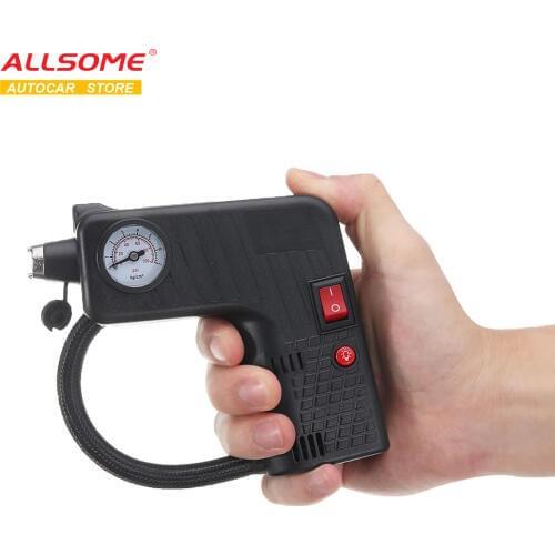 ALLSOME 12V Portable Air Tire Inflator Pump LED Safety Hammer Compressor For Motorcycle Electric Auto Car Bike MA0037