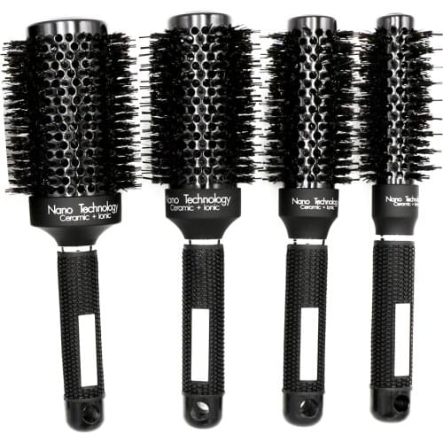 4 Sizes Professional Ceramic Round Hair Comb Hairdressing Curling Hair Brush Comb Ceramic Iron Barrel Comb Hair Styling Tools
