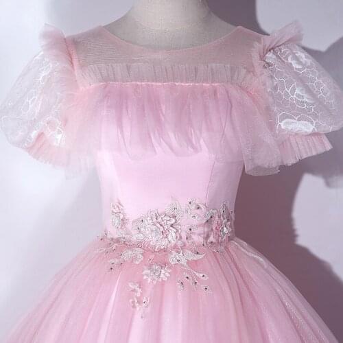 Luxury pink bubble sleeve embroidery beading court ball gown royal Medieval Renaissance Victorian dress Belle ball