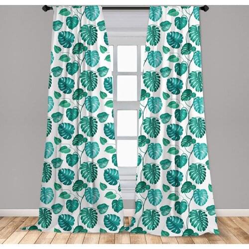 Green Leaf Window Curtains Tropical Palm Tree Leaves Exotic Hawaiian Foliage Rainforest Jungle Lightweight Decorative