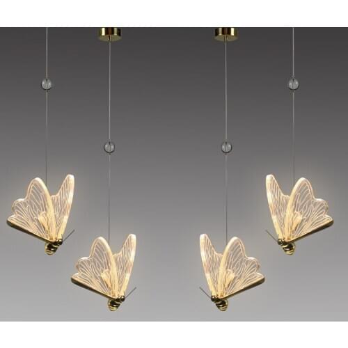 Modern Creative All Copper Acrylic Butterfly Chandelier Designer Hotel Restaurant Bar Counter Aisle Stairs Rod Type Chandelier