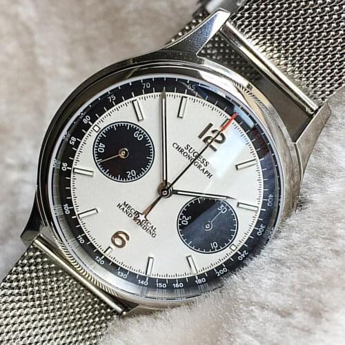 Sugess Pilot wrist watches for men chronograph watch movement seagull ST1901 Metal Strap Sapphire Waterproof