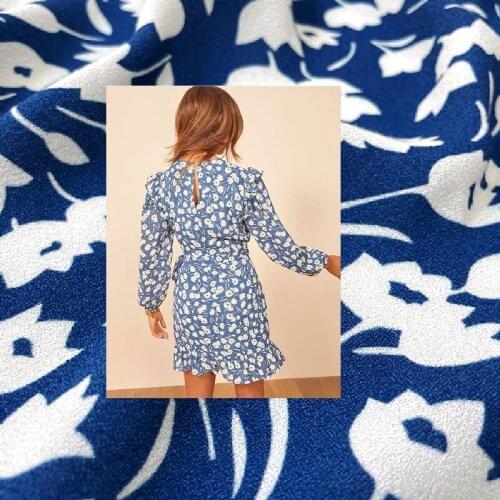 Brand blue small flower Digital printing clothing cloth polyester linen Spring and summer handmade DIY dress skirt fabric sewing