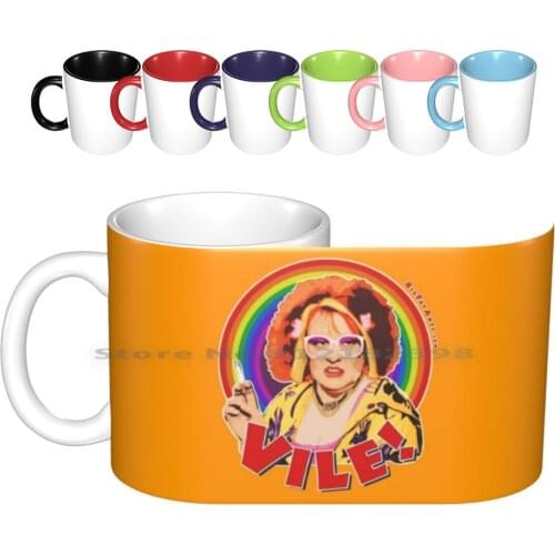 Vile! Ceramic Mugs Coffee Cups Milk Tea Mug Kathy Burke Vile Gimme Gimme Gimme Linda La Hughes Rainbow Flag Equality Sign Dots