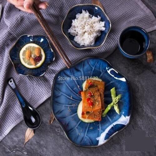 Japanese Ceramic Plate Dish Flower Candy Fruit Snack Restaurant Plates Dinner Dish Dessert Tray Serving Platter Kitchen Supplies