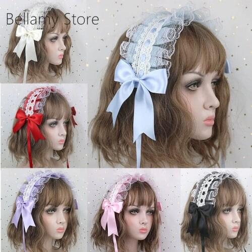 Japanese Lolita soft girl white lace headdress sweet versatile cat and love letter hairband Angel handle
