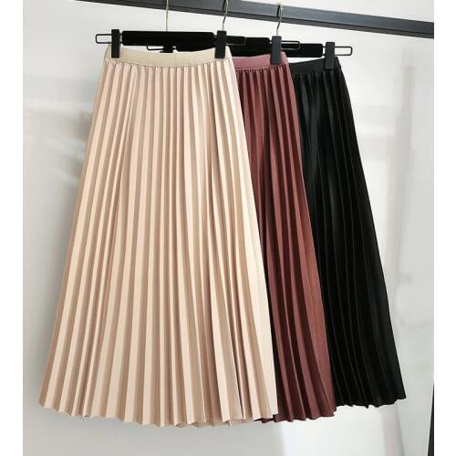 Autumn Classic Long Skirts High Waist A-line Skirt For Women 2020 Slim Pure Organ Pleated Skirt Female Wihite Long Skirts