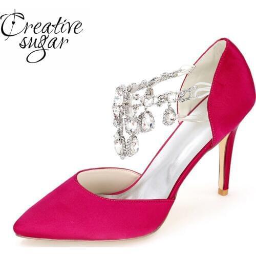 Creativesugar woman crystal pointed toe hight heel wedding shoes bridal party prom pumps princess white ivory champagne purple