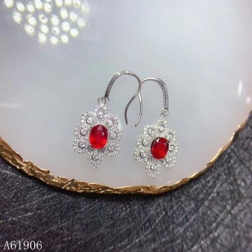 KJJEAXCMY Supporting detection 925 sterling silver inlaid natural ruby female earrings support detection luxury