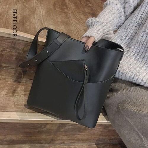2021 New Female Bucket Shoulder Bags Pu Leather 2pcs Crossbody Bags Fashion Ladies Designer Solid Color Bags Sac A Mian Femme