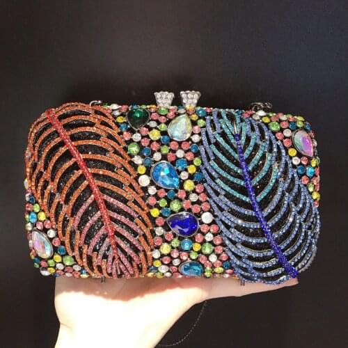 11 Colors Diamond Leaves Clutch Bags New Fashion Blue/Orange Crystal Rhinestone Women’s Party Dinner Banquet Purse Lady Clutches