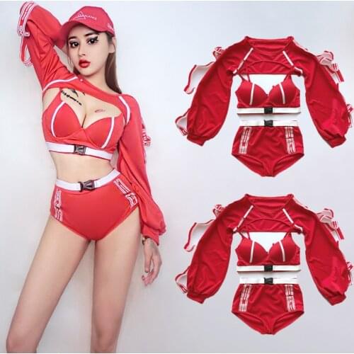 Jazz Costume Red Rave Outfit Stage Clothes For Singers Sexy Pole Dance Clothes Women Nightclub Dj Ds Performance Wear