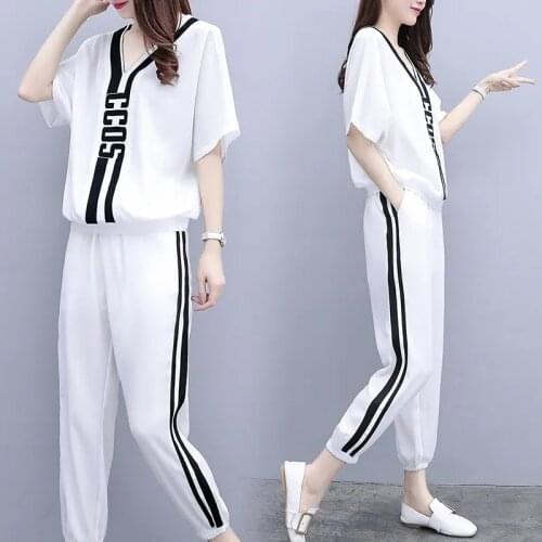 2021 Summer Street Fashion Two Piece Set Women Tracksuit Casual Short Sleeve t-Shirt + Harem Pants Suit Jogging Sweatsuit Female