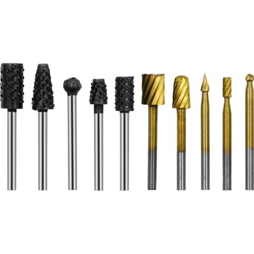 10pcs Set HSS Titanium Dremel Routing Rotary Milling Rotary File Cutter Wood Carving Carved Knife Cutter Tools Accessories