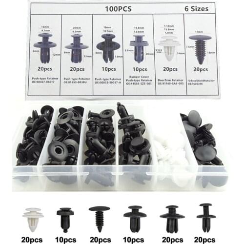 100pcs Mixed Auto Fastener Clip Car Body Push Retainer Pin Rivet Bumper Door Trim Panel Retainer Fastener Kit Car Accessories