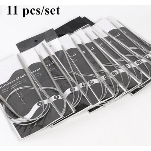 11 Pcs/set 80 Cm Stainless Circular Knitting Needles Circular Knitting Pins Crochet Weaving Pins Needlework Tools Size 6-16