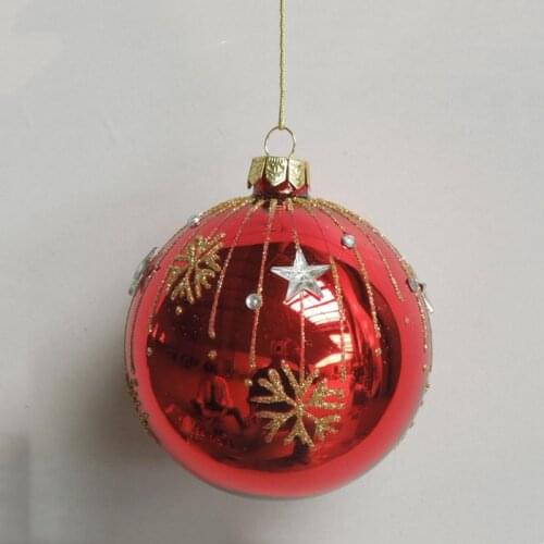 12pcs/pack Glossy Red Glass Globe Christmas Day Home Decoration Party Supplies Tree Hanging Ball Pendant Handmade Festival Gift
