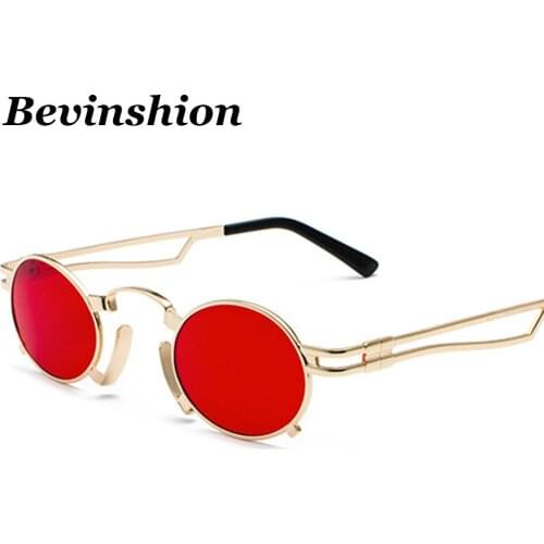 2018 New Small Frame Steampunk Sunglasses Men Metal Oval Harajuku Style Sun Glasse Vintage Brand Designer Travel Red Yellow Lens