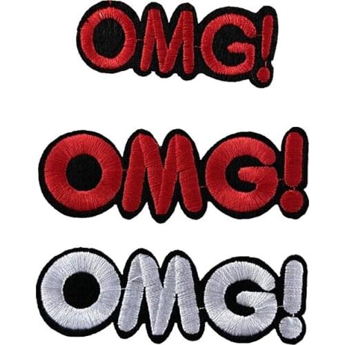 2020 New Red/White OMG! Embroidered Patches Iron on Letters Embroidery Applique for Clothes Shoes Jeans 10pcs/lot