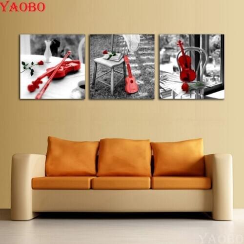 3pcs diy diamond painting Guitar full drill mosaic patterns bead embroidery 3d cross stitch Multiple picture combination hobby