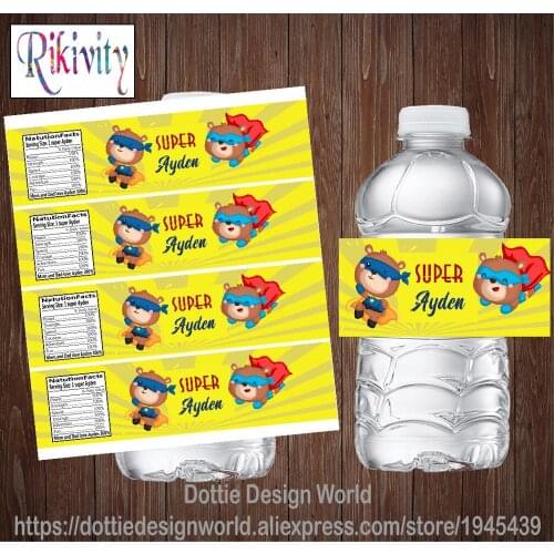 20 Pcs Personalized Super Hero Birthday Water Bottle Wine Labels Candy Bar Wrapper Stickers Baby Shower Party Favor Decoration