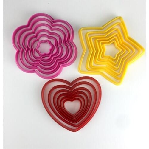 6pcs/set Geometric Cutters Fondant Cookie Cutter Flower Heart Star Cake Mold Sugarcraft Biscuit Stamp Cake Decorating Tools