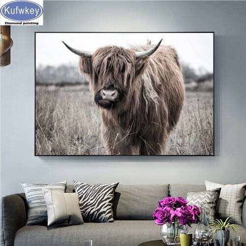 Highland Cow 5D DIY full square diamond painting mosaic diamond rhinestone embroidery cross stitch full display animal home art