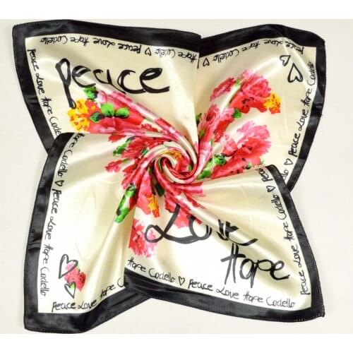 Beige White All-Match Professional Small Square Scarves For Women Fashion Accessories Rose Heart Letter Silk Scarf 52*52cm