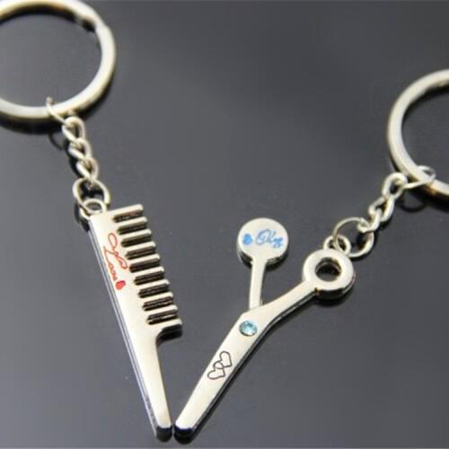 Comb Scissors Couples Keychain Cute Lovers Car Key Chain Keyring Cover Holder Purse Handbag Bag Charms Trinket Chaveiro Llaveros