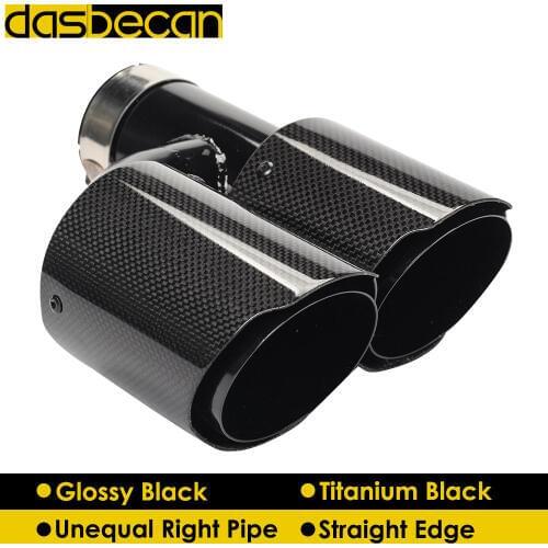 Dasbecan Unequal Glossy Carbon Fiber Exhaust Pipe Car Dual H Model Muffler Exhaust Tips for AK Right Titanium End Tip Universal