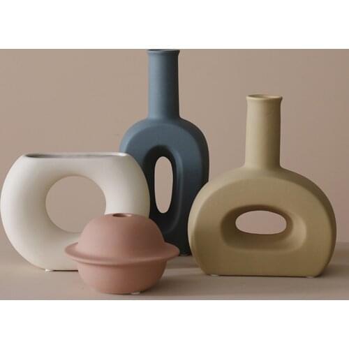 Nordic Ceramic Vase Decoration Home Creative Models Living Room Model Flower Arrangement Geometric Art Decorative Flower Vase