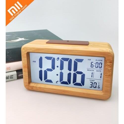 Xiaomi Wooden Digital Alarm Clock,Smart Sensor Night Light with Snooze, Date, Temperature, 12/24Hr Switchable, Solid Wood Shell
