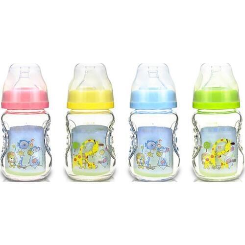 2018 New 150ML Baby Cartoon Glass Milk Wide Mouth Bottle Juice Bottle Baby Drink Baby Milk Bottle BPA Free