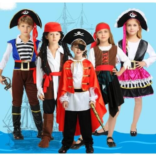 Kids Carnival Costumes Pirate Boys girls Jack Sparrow Cosplay Children Costume Caribbean Fancy Dress Party Ball Shows Costumes