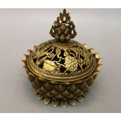 5" qianlong marked Chinese antique bronze louts flowers and fish Incense Burner
