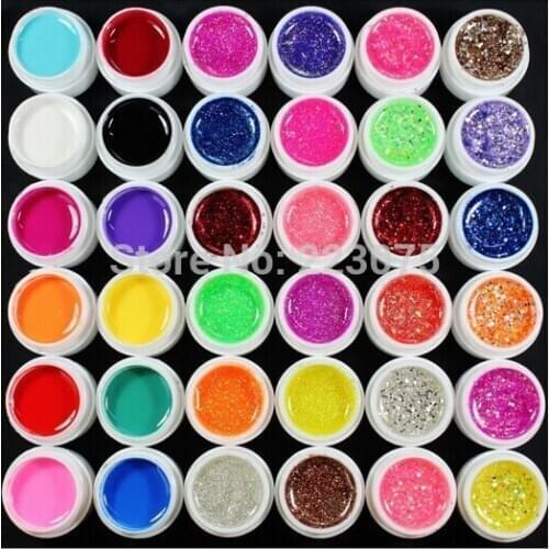 Hot 36 Pcs Mix Color Pure Glitter Hexagon Sheet UV Builder Gel for Nail Art Tip Set
