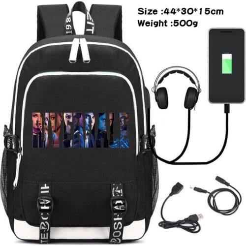 Cartoon Riverdale South Side Serpents Canvas Backpack USB Charging Headphone Travel Laptop Bag Teenager Student Zipper Schoolbag