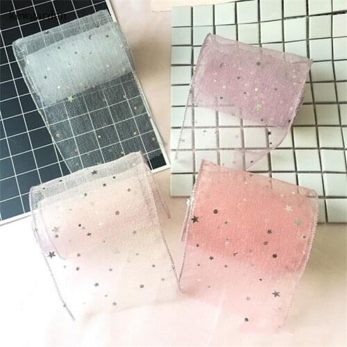 Kewgarden Wholesale 11cm Sequin Stars Silver Edge Voile Ribbon Handmade Tape DIY Hairbow Corsage Accessories Riband 20 Meters