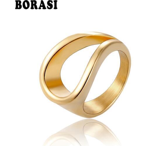 BORASI Geometric Irregular Rings For Women Girls Gift Stainless Steel Gold Color Ring Wedding Brand Fashion Jewelry Wholesale