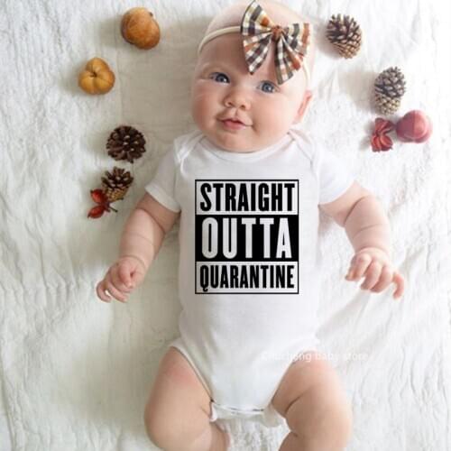 Social Distancing Newborn Baby Bodysuits Straight Outta Quarantine Funny Baby Boys Girls Onesie Baby Announcement Clothes Romper