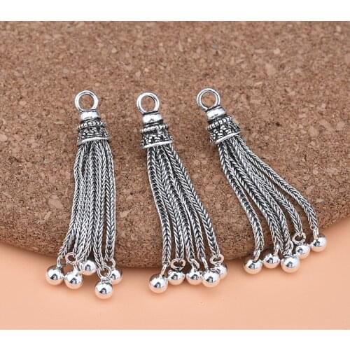 925 Sterling Silver Thai Silver Bracelet Accessories Korean Retro Tassel Pendant Handmade DIY Jewelry Material Beaded Accessorie