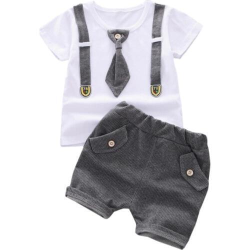 Summer Fashion Infant Clothing Baby Suit Baby Boys Clothes Gentleman Tie Shirts+ Shorts Baby Set