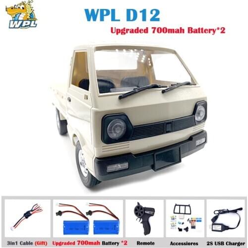 WPL D12 1:10 2WD RC Car Simulation Drift Climbing Truck LED Light On-road 260 Brushed Motor D12 Car 1/10 For Kids Gifts Toys