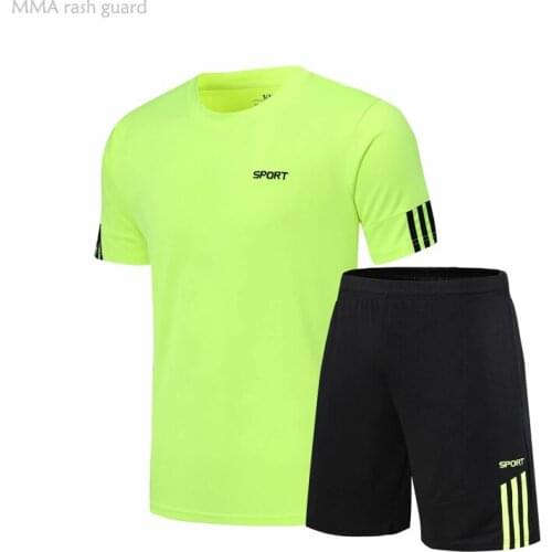 Mens Football Jersey Suit T-shirt Shirt Fitness Shorts Training Clothing Breathable Sweat Track Suit 2-pc /set Gym Running Set