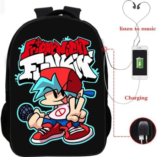 2021 Fashion Cartoon Friday Night Funkin Backpack Shoulder Bags 3D Print School Bag Mochilas Student 16.5inch USB Backpacks Men